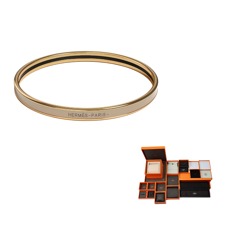 HERMES Enamel Bangles Women's Elephant Gray Gold
