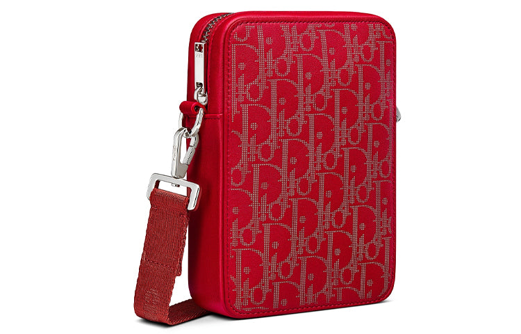 DIOR Cow Leather Messenger Bag Crossbody Bag Shoulder Bag Men's Red