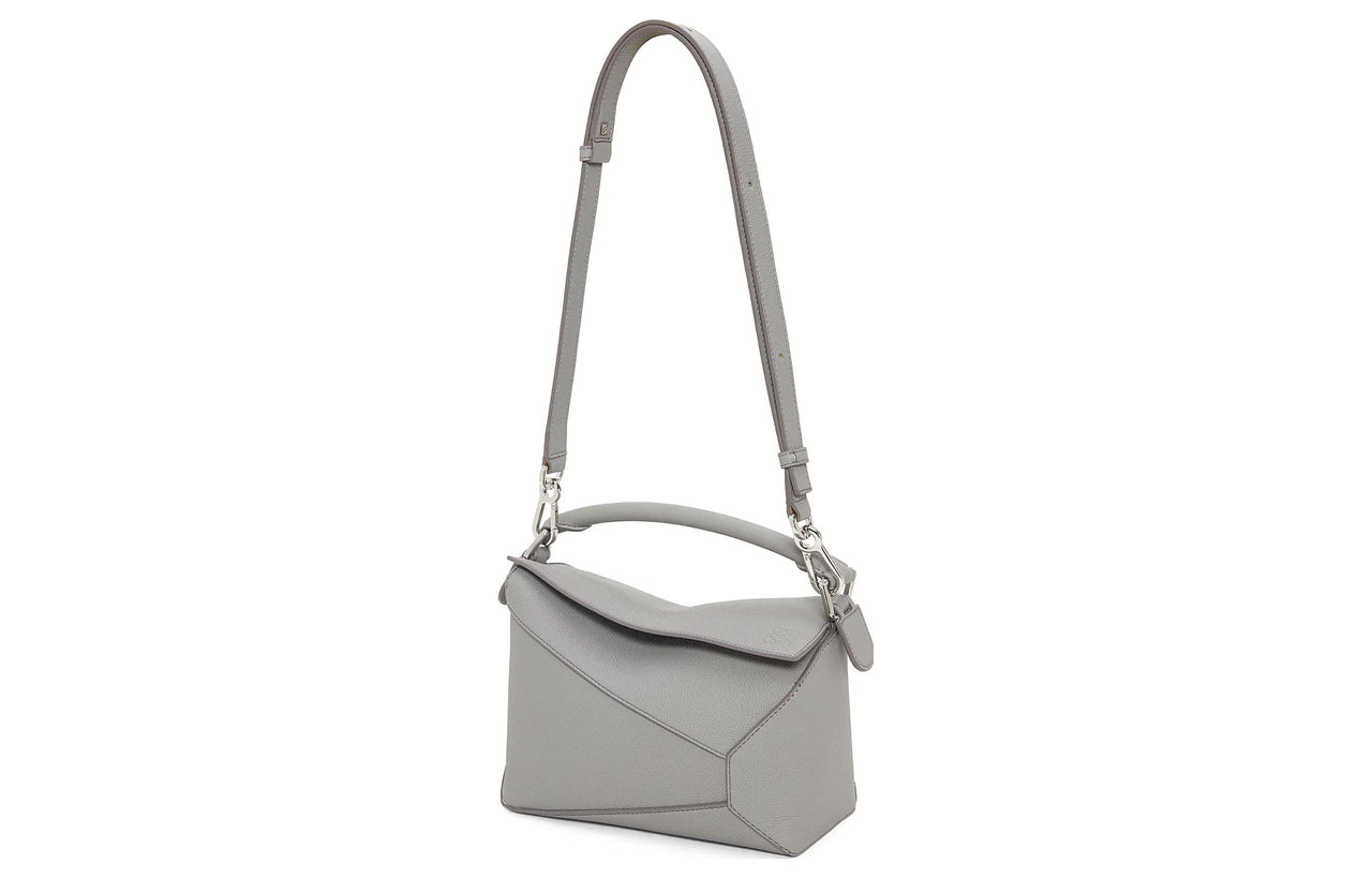 LOEWE Puzzle Soft Grain Cow Leather Shoulder Bag, Crossbody Bag, Handbag Trumpets Women's Pearl Gray