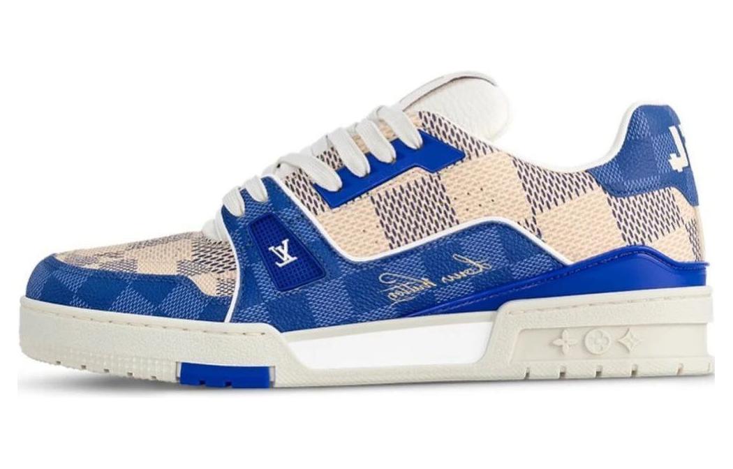 LOUIS VUITTON Trainer Low-Top Skateboard Shoes Men's Blue Beige