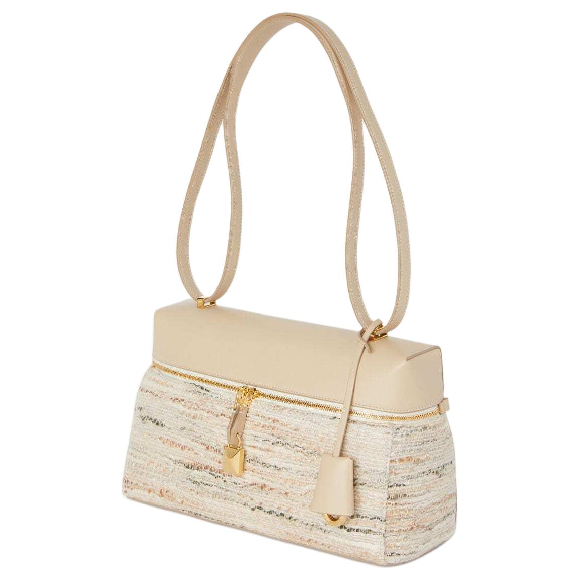 Loro Piana Linen With Acrylic Portable Crossbody Bag Shoulder Bag Women's Elegant Pink & Stone Color & Sun Gold