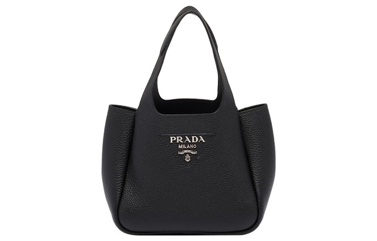 PRADA Cow Leather Litchi Grain Basket Bag, Tote, Bucket Bag, Shopping Bag Women's Black