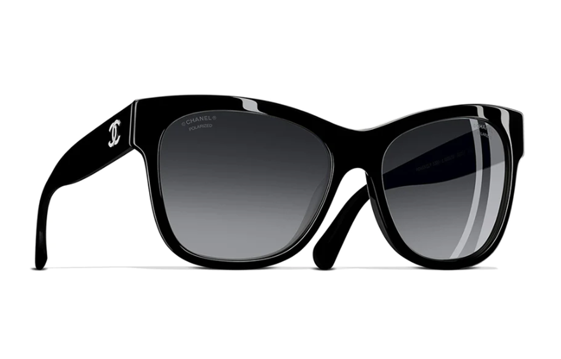 CHANEL Acetate Irregular Shape Sunglasses Unisex Black