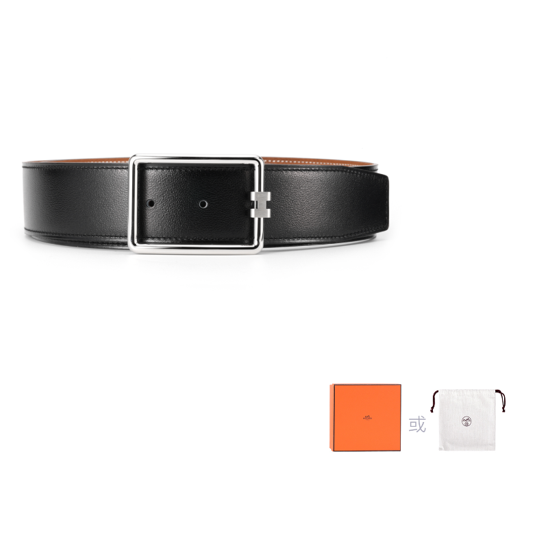 HERMES -- Leather Belts Men's Black/Gold Width: 3.8cm