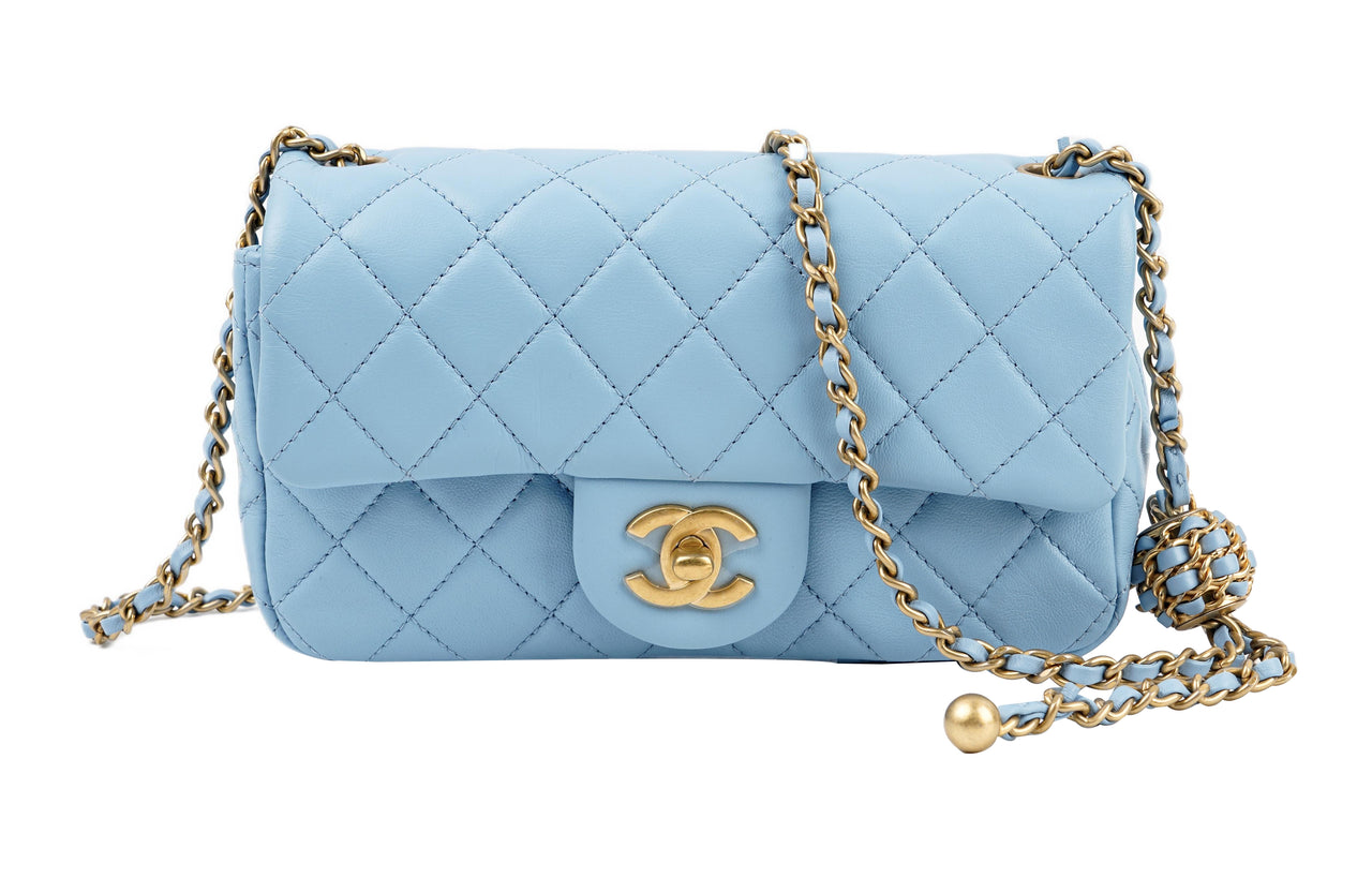 CHANEL Classic Flap CF22SS Spring And Summer Sheepskin Crossbody Bag Mini Women's Blue