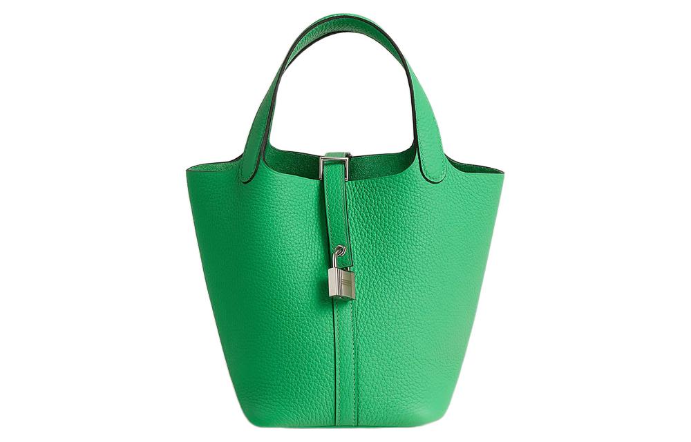 HERMES Picotin Lock Clemence Bullock Leather Basket Bag Handbag Bucket Bag 18 Women's 0Z Comic Green