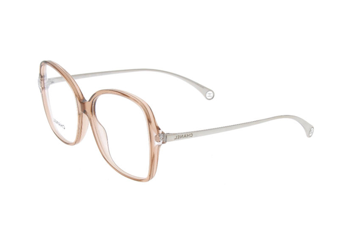 CHANEL Plastic Irregular Shape Eyeglass Frames Unisex Beige