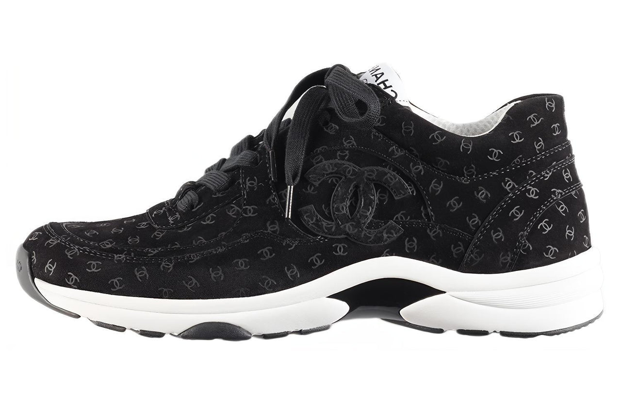 CHANEL Suede Trainer Printed Cc Black Women's