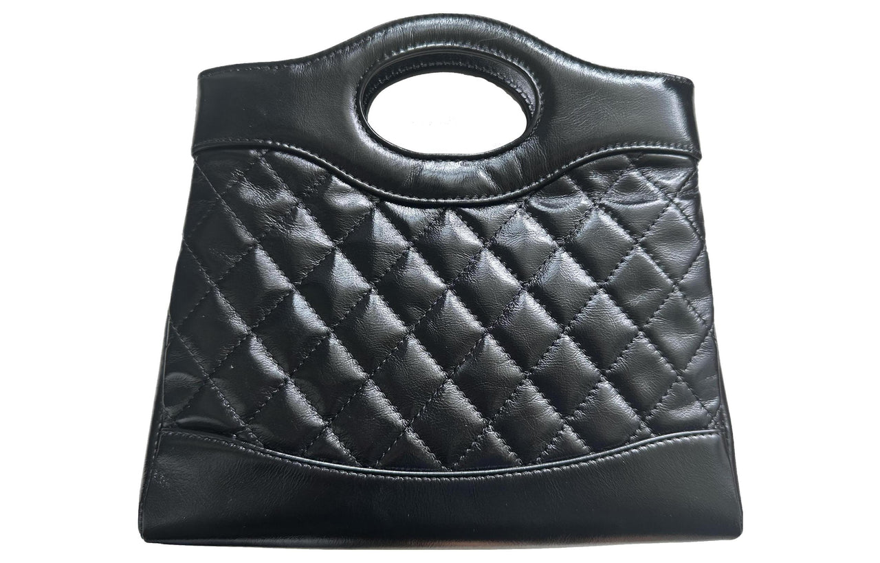 CHANEL Waxed Cow Leather Shoulder Bag Crossbody Bag Handbag Mini Women's Black