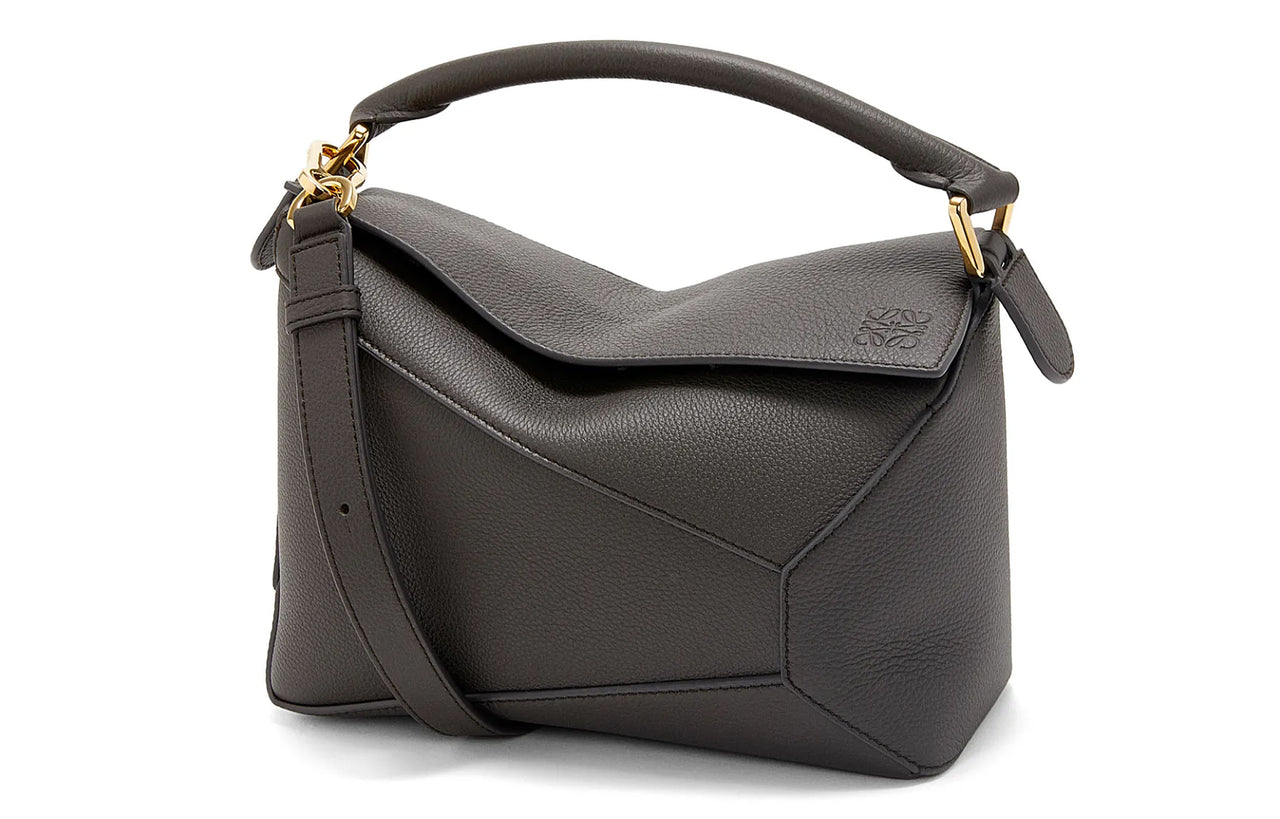 LOEWE Puzzle Soft Grain Cow Leather Shoulder Bag, Crossbody Bag, Handbag Trumpets Women's Dark Gray