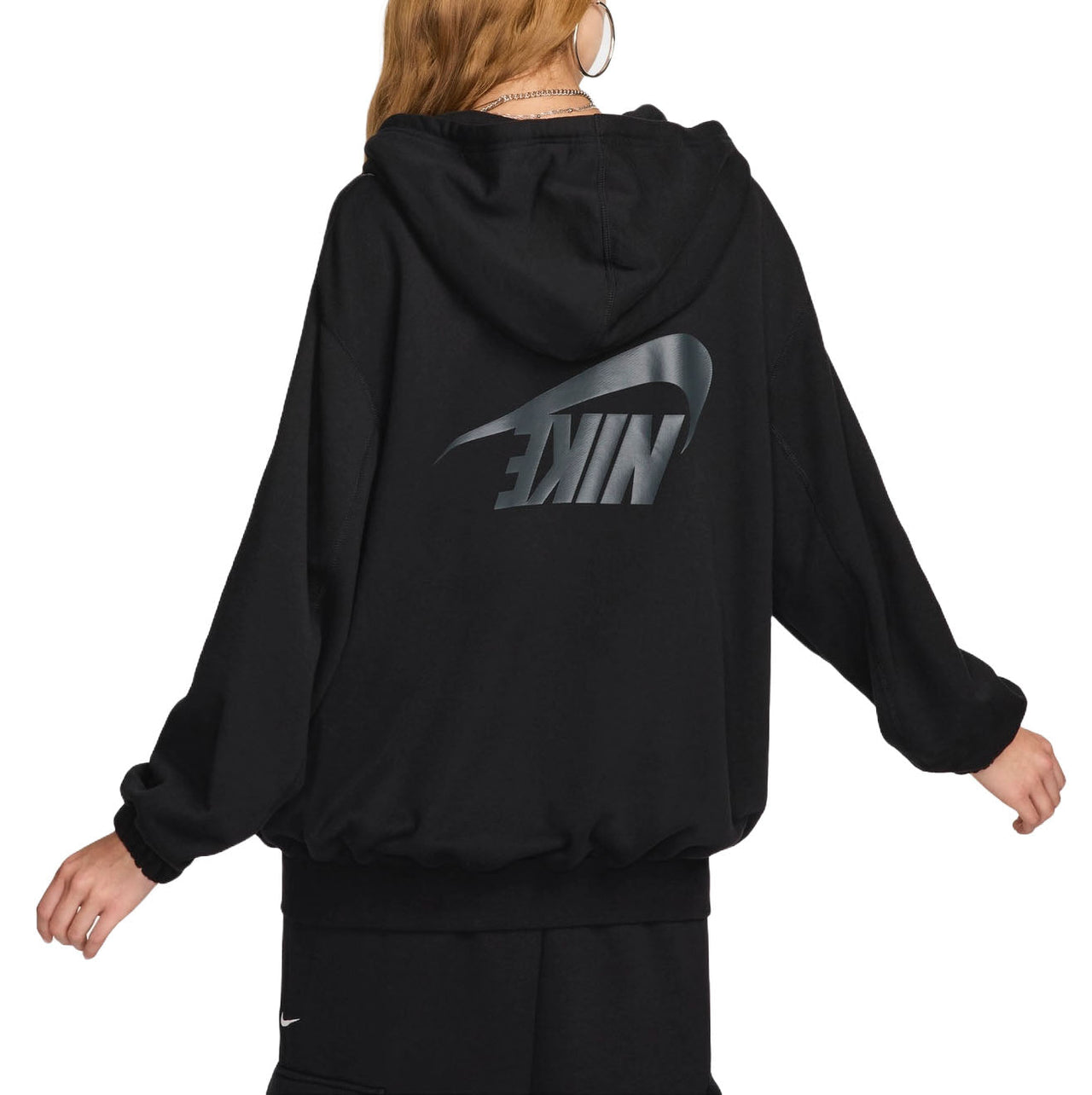 (WMNS) Nike Sportswear Oversized Full-Zip French Terry Hoodie Asia Sizing 'Black' FV7516-010