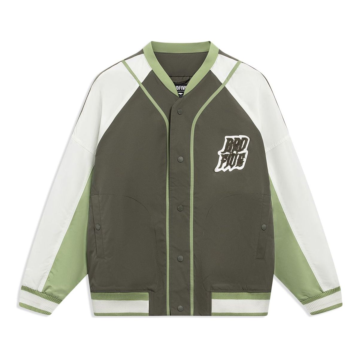 Li-Ning BadFive Graphic Cotton Baseball Jacket 'Olive White' AJMT017-5