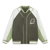 Li-Ning BadFive Graphic Cotton Baseball Jacket 'Olive White' AJMT017-5