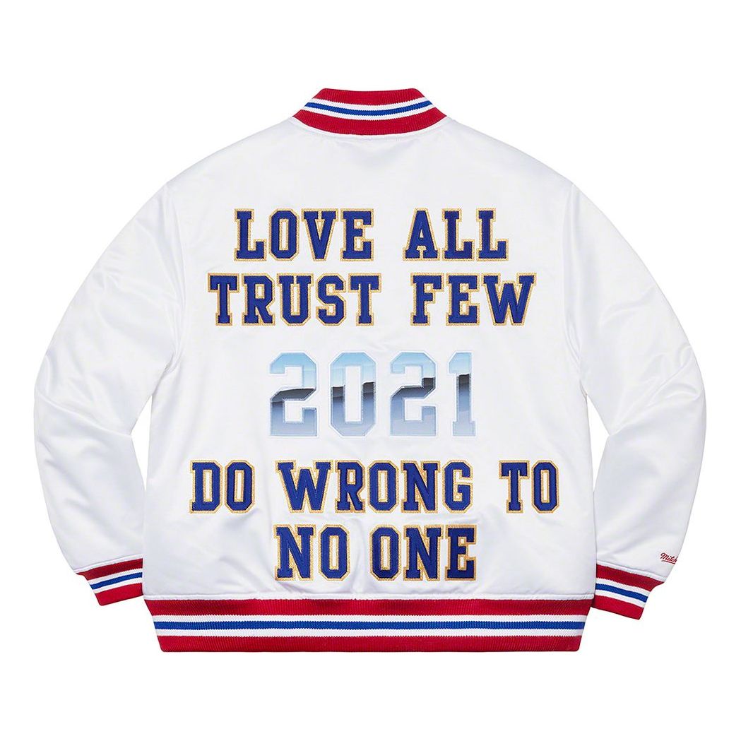 Supreme x Mitchell & Ness Satin Varsity Jacket 'White Blue Red' SUP-SS21-643