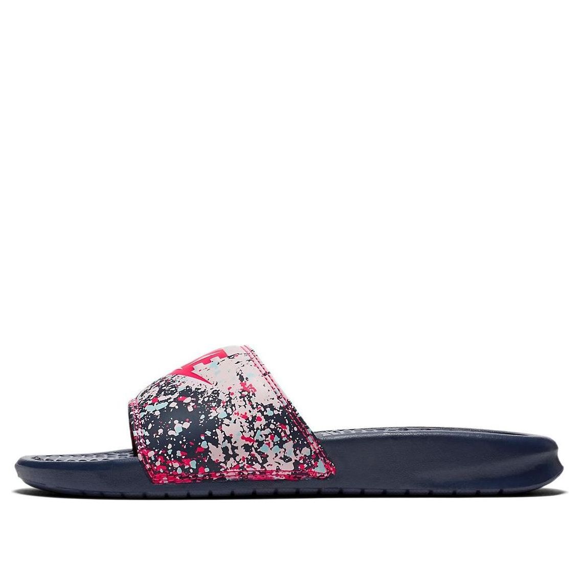(WMNS) Nike benassi JDI Print Splash Ink Minimalistic Unisex Black Pink Slippers 618919-401