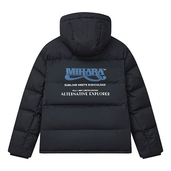 FILA x MIHARA YASUHIRO Collaborative Oversized Hooded Down Jacket 'Black White Blue' F11M243904F-BK