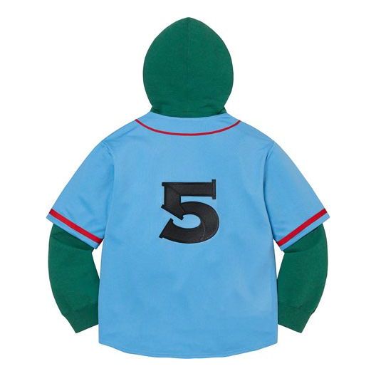 Supreme Baseball Jersey Hooded Sweatshirt 'Teal Green Red' SUP-SS22-426