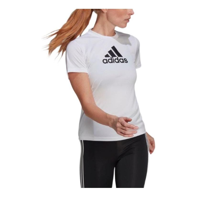 (WMNS) adidas Primeblue Designed 2 Move Logo Sport T-Shirt Asia Sizing 'White Black' GL3821