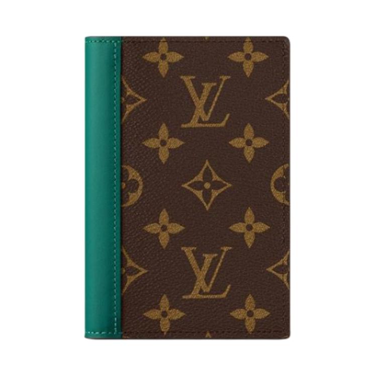 LOUIS VUITTON Pocket Organizer Leather Card Holder Passport Holder Women's Green & Brown