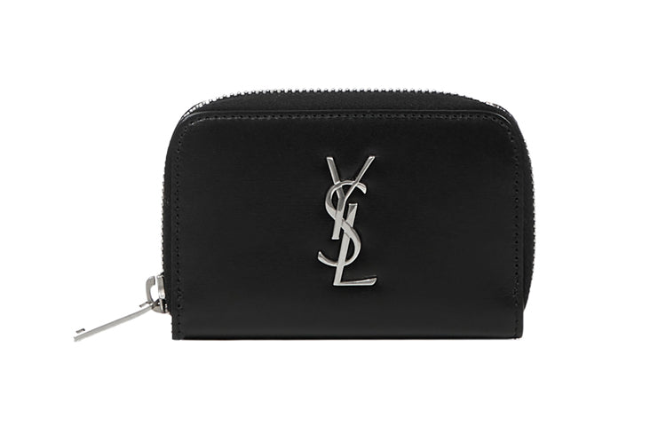 SAINT LAURENT Smooth Leather Zip Coin Purse Card Holder, Wallet Men's Black