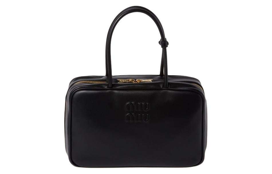 MIU MIU Beau Calfskin Bowling Bag Shoulder Bag Handbag Large Size Women's Black