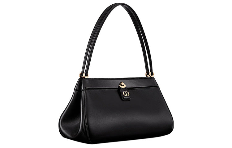 DIOR Key Smooth Finish Cow Leather Handbag Shoulder Bag Medium Size Women's Black