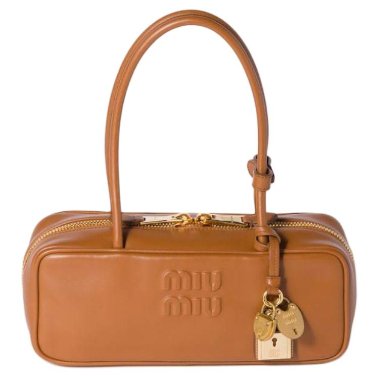 MIU MIU Beau Calfskin Handbag Small Size Women's Cognac Brandy