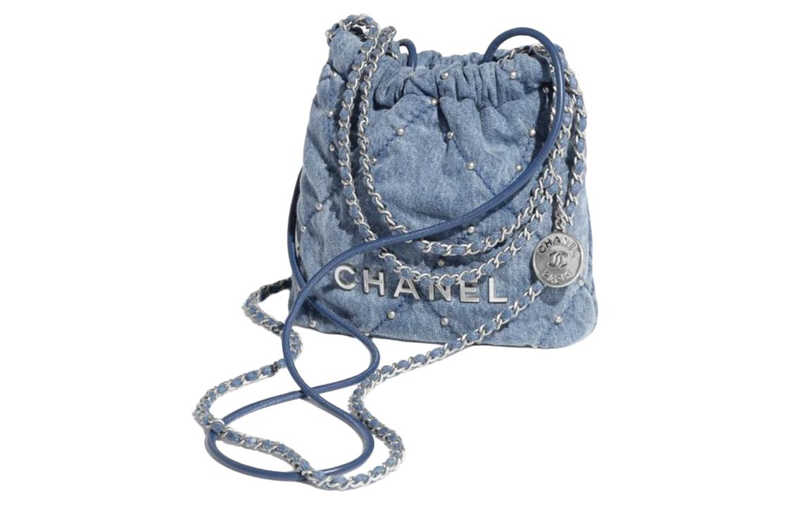 CHANEL 22Bag Leather Shoulder Bag Crossbody Bag Mini Women's Denim Blue