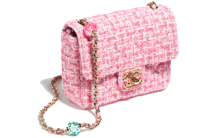 CHANEL Twill Velvet Flap Crossbody Bag Shoulder Bag Women's Pink