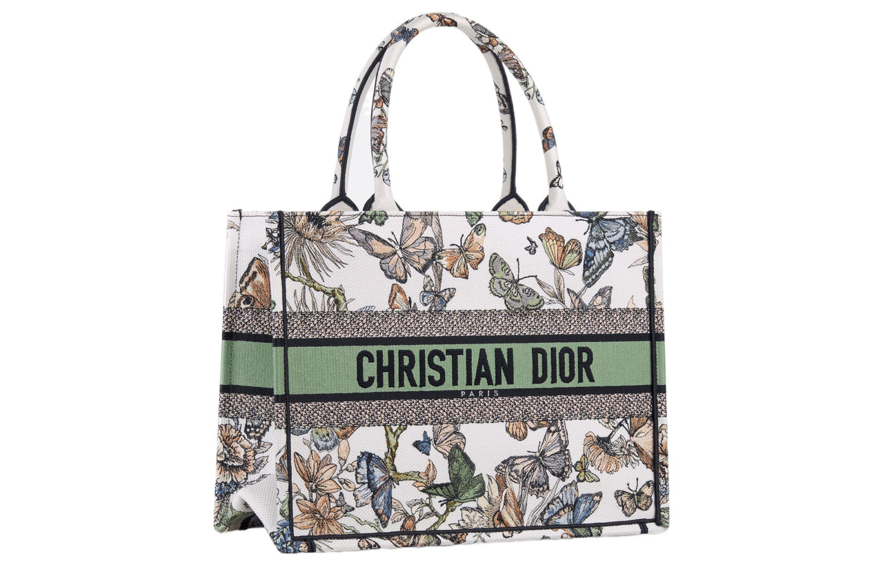 DIOR Embroidery Tote Bag, Shopping Bag, Handbag Medium Size Women's White & Multicolor