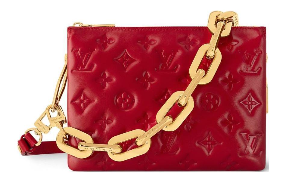 LOUIS VUITTON Sheepskin And Leather Pillow Bag Chain Handbag Shoulder Bag Crossbody Bag Small Size Women's Nautical Red