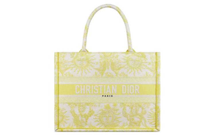 DIOR Embroidery Tote Bag Shopping Bag Handbag Medium Size Women's Yellow