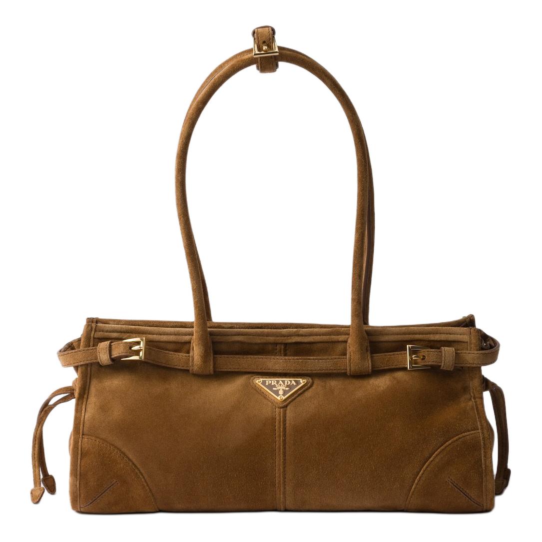 PRADA Suede One Shoulder Handbag Medium Size Women's Cinnamon