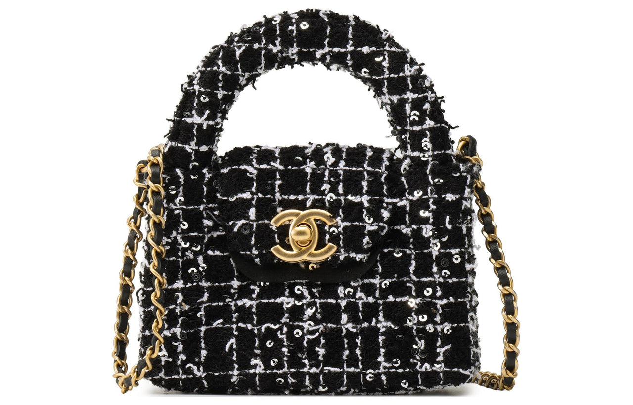 CHANEL Tweed Clutch, One Shoulder Handbag Extra Mini Women's Black & White