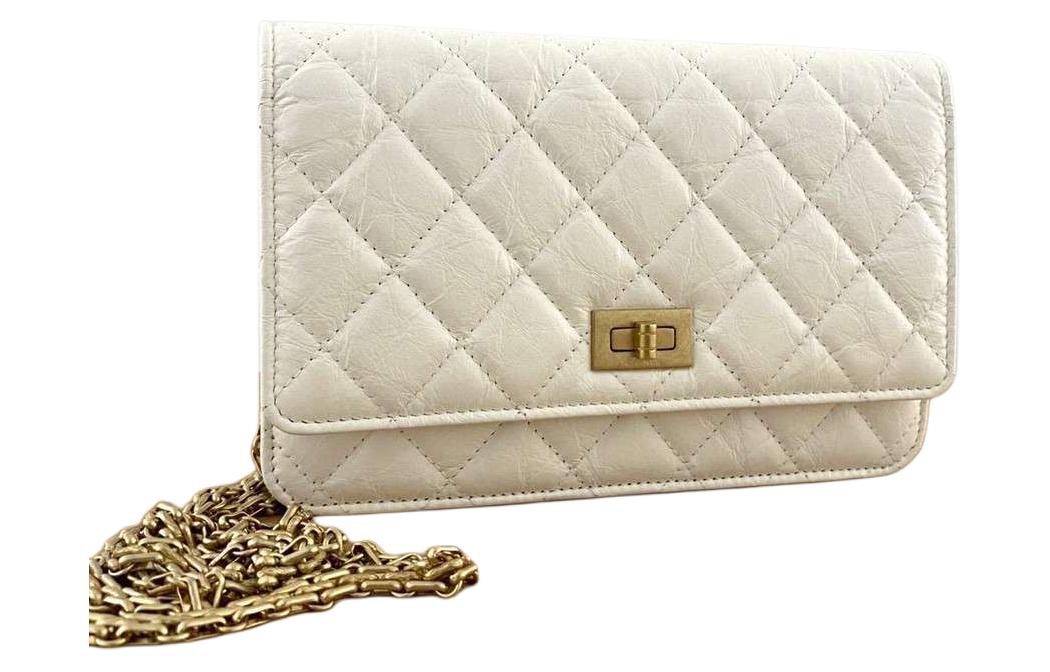 CHANEL WOC Distressed Cow Leather Crossbody Bag Shoulder Bag Women's White