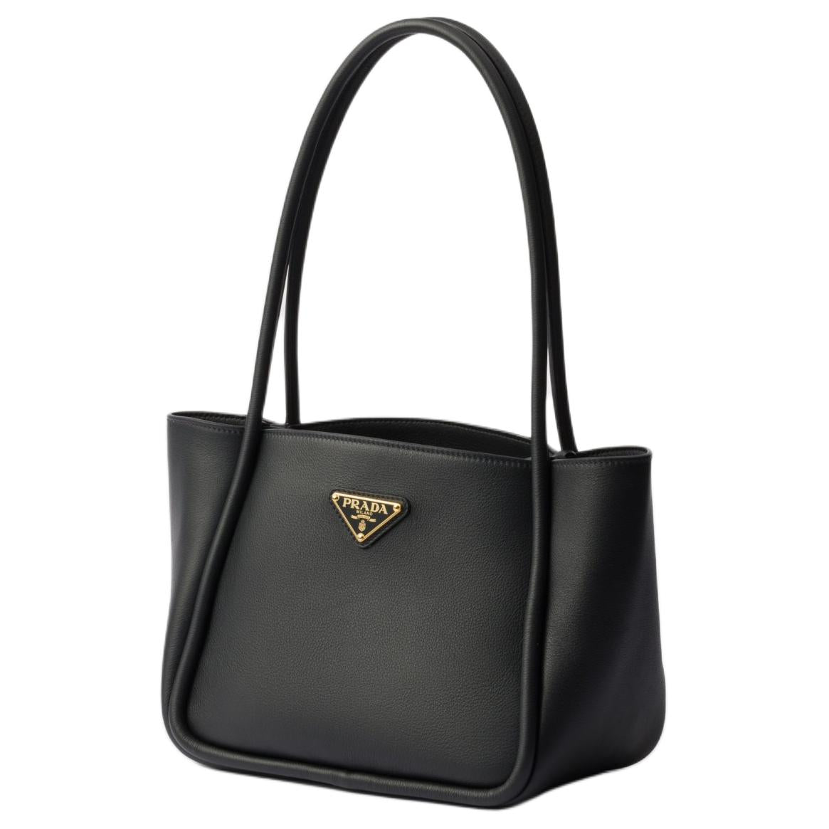PRADA Grain Leather One Shoulder Handbag Mini Women's Black