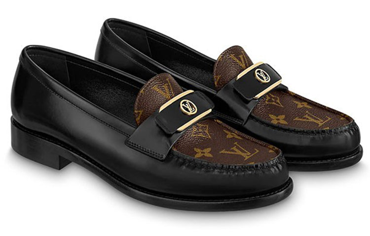 LOUIS VUITTON Lv Loafers 'Black With Monogram And Gold Deco' Women's