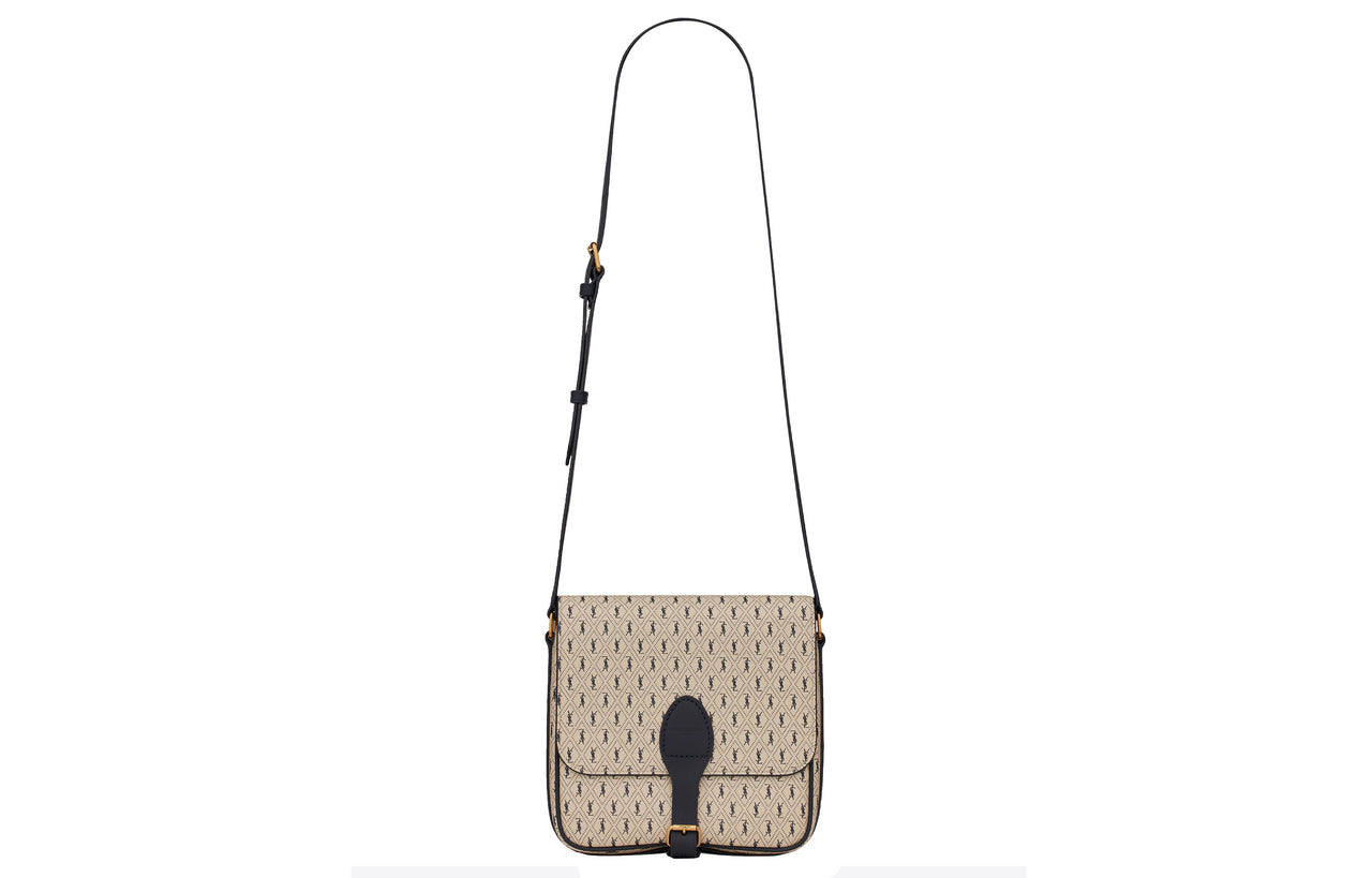 SAINT LAURENT Coated Canvas With Leather Shoulder Bag, Crossbody Bag Medium Size Men's