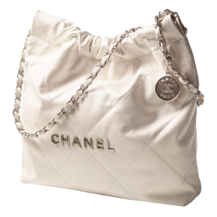 CHANEL Smooth Finish Calfskin Tote Bag Shopping Bag Portable Crossbody Bag Shoulder Bag Women's White