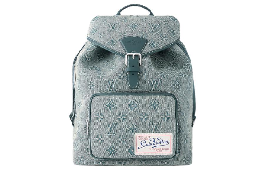 LOUIS VUITTON Montsouris Coated Canvas With Cow Leather Trim Backpack Regular Men's Denim Blue