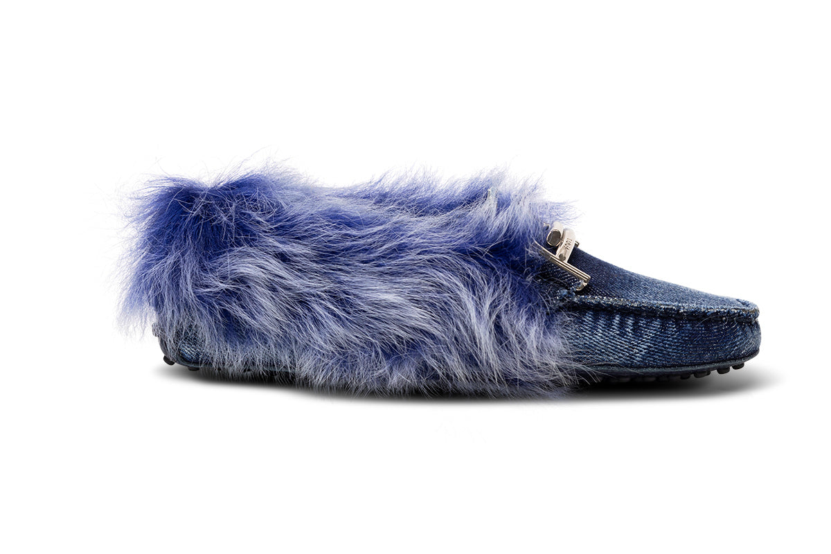 Tod's Gommini Maxi Fur-lined Denim Loafers