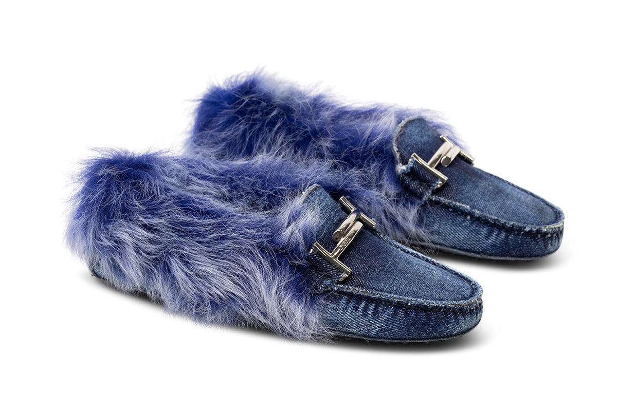 Tod's Gommini Maxi Fur-lined Denim Loafers