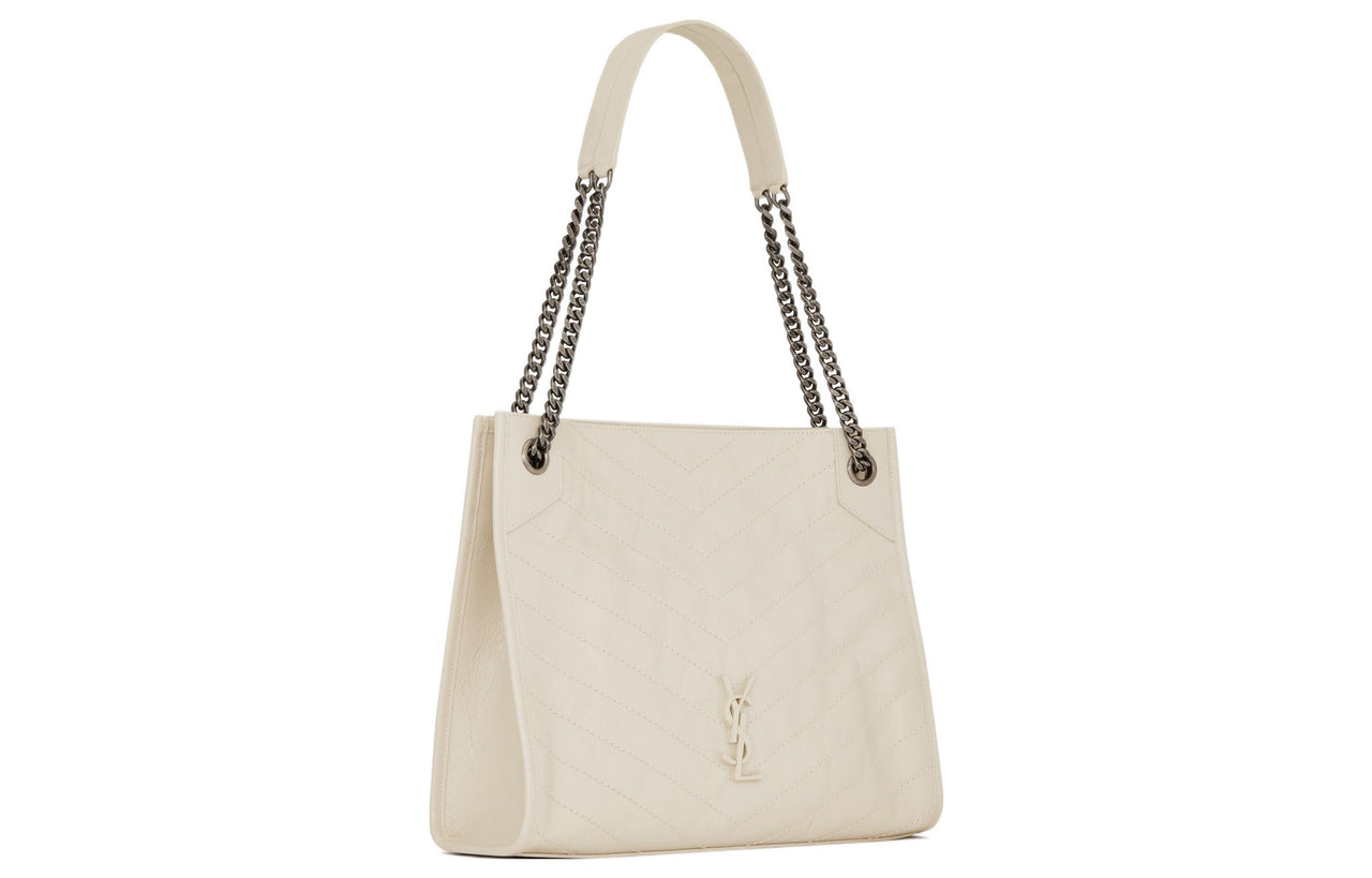 SAINT LAURENT Niki Cow Leather Tote Bag, Shopping Bag, Handbag, Shoulder Bag Women's Vintage White