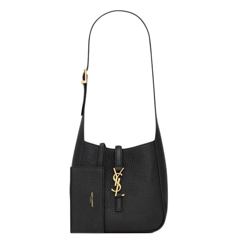 SAINT LAURENT LE5À7 Logo Grained Leather Handbag Shoulder Bag Women's Black