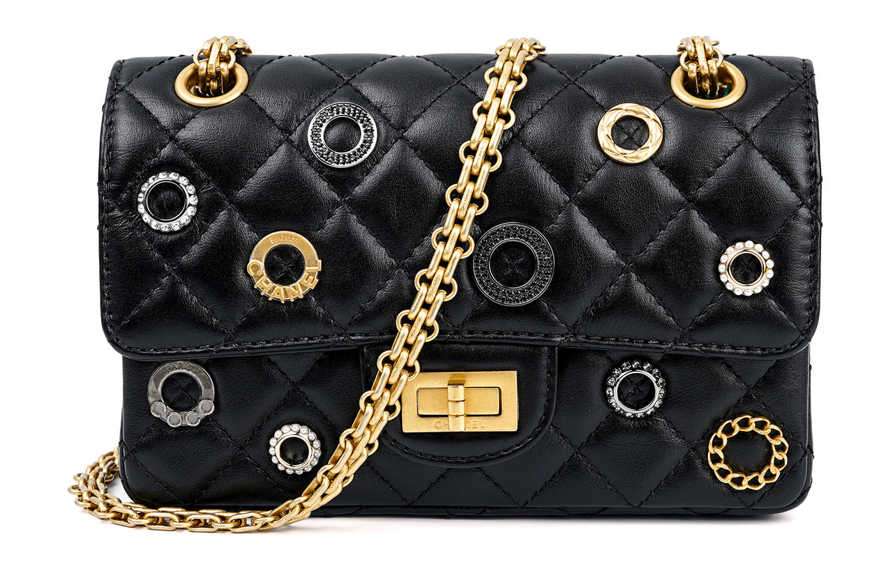 CHANEL 2.55 Sheepskin Shoulder Bag Crossbody Bag Mini Women's Black