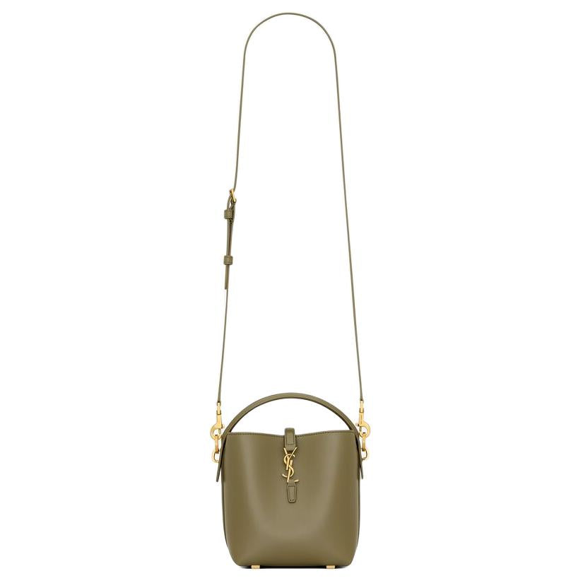 SAINT LAURENT Leather Bucket Bag, One Shoulder Handbag Mini Women's Elm Wood Color