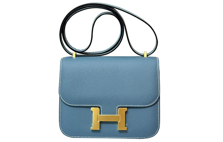 HERMES Constance Epsom Leather Shoulder Bag Crossbody Bag Mini Women's Blue