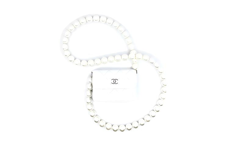 CHANEL Leather Coin Purse Regular Women's White