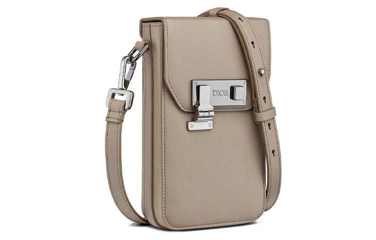 DIOR Lock Cow Leather Shoulder Bag, Crossbody Bag, Cell Phone Pouch, Clutch Men's Beige