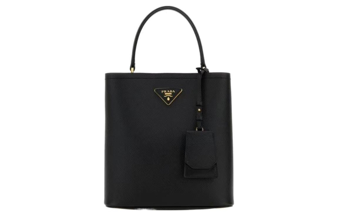 PRADA Panier Leather Shoulder Bag, Crossbody Bag, Handbag Medium Size Women's Black